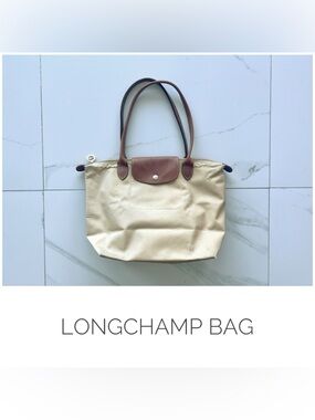 Longchamp bag tan brown medium tote shopper nylon purse le pliage